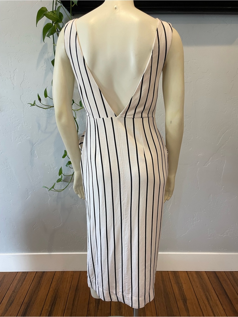 New Topshop black/white striped pinafore button up midi dress 2 - Picture 2 of 9